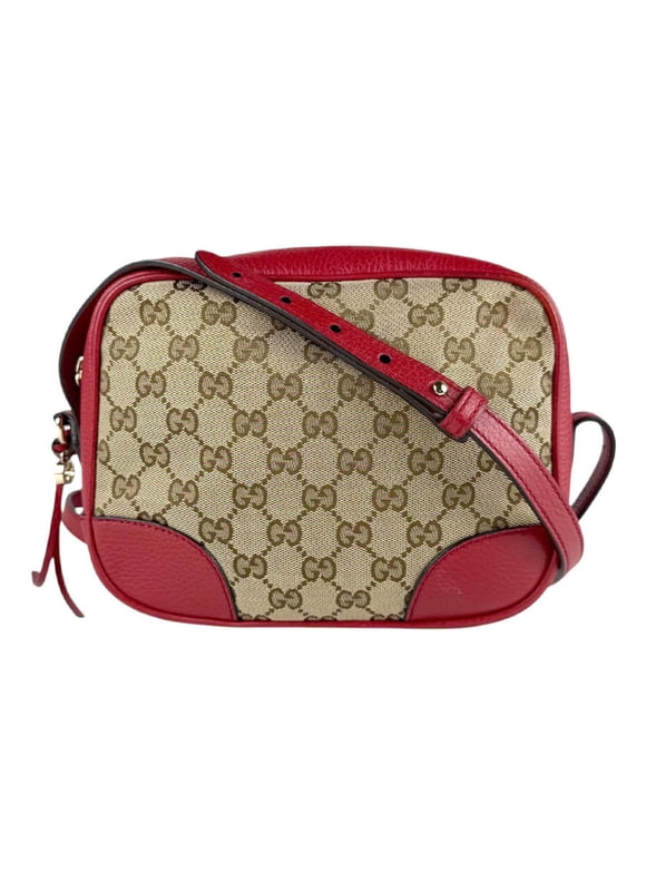 Pre-Owned Gucci GG Canvas/Leather Shoulder Bag, Red and Brown, Women's, 449413 z8132 (Good)