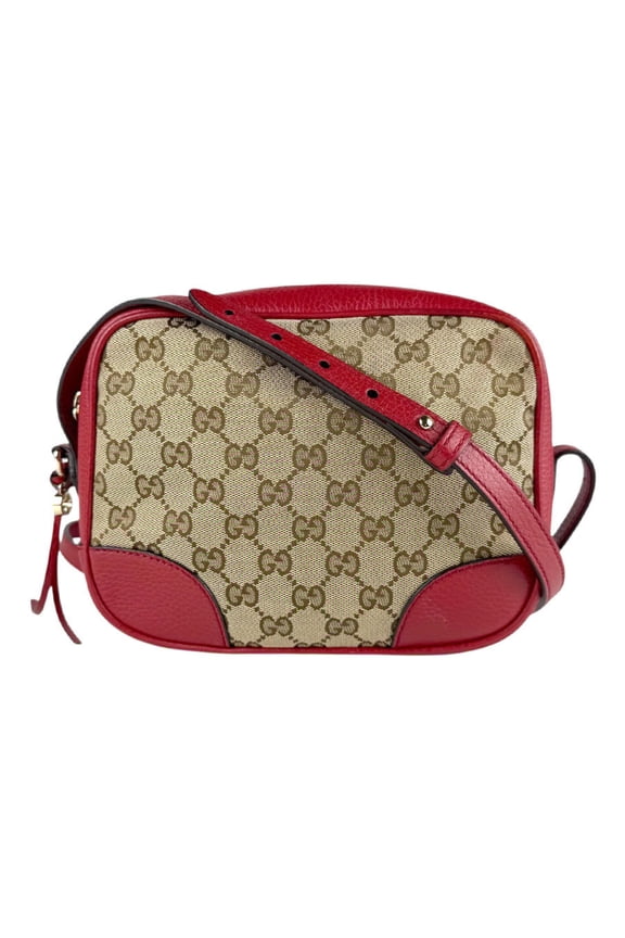 Pre-Owned Gucci GG Canvas/Leather Shoulder Bag, Red and Brown, Women's, 449413 z8132 (Good)