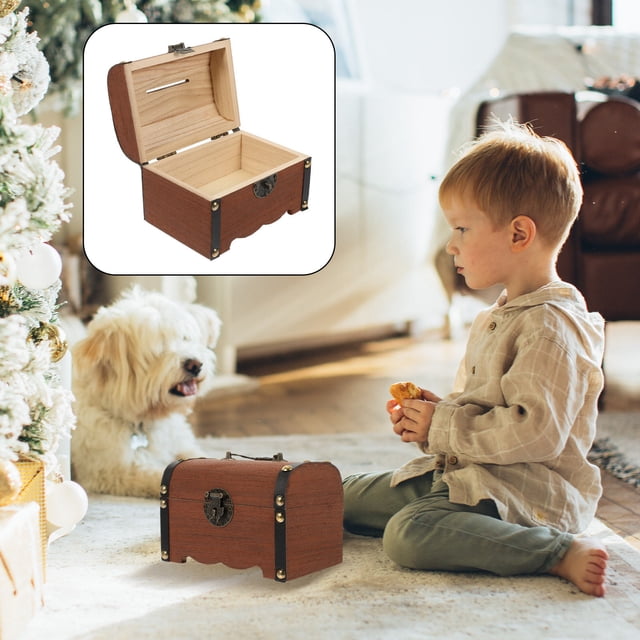 Minkissy Cash Storage Box Wooden Brown Miniature Figure 1Set for Children and Parents