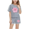thumbnail image 1 of IFNWSV Ensembles d'Été pour Filles Mode Décontractée Manches Courtes Col Rond Col Bouton Imprimé Ensembles de Shorts 10 Ans, 1 of 7