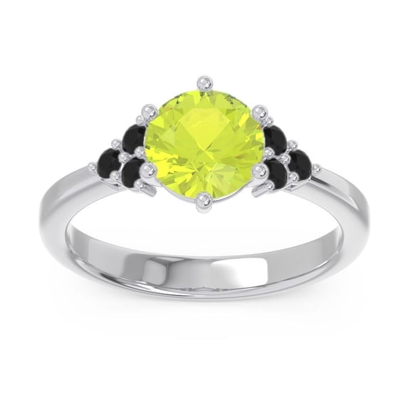 Diamond-Capitals 2.15 Carat Round Cut Peridot & Black Onyx Gemstone Beautiful Wedding Ring for her in Solid 18K White Gold Size 7