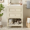 thumbnail image 3 of 24" Retro Elegant Bathroom Vanity with Storage, Modern Minimalist Bathroom Vanity with Open Shelf, Freestanding Storage Cabinet with Ceramic Sink for Bathroom, Beige, 3 of 9
