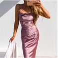 thumbnail image 3 of GHSDFBB Robe Satinée Sans Manches à Bretelles Spaghetti pour Femmes Cocktail Plage Soirée Col Bénitier à Pois Léopard Midi, 3 of 6