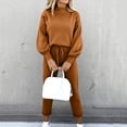 thumbnail image 2 of MSJUHEG Two Piece Outfits For Women Fall Outfits Women Solid Shirt Round Neck Blouse Pocket Pant Suit Women'S Pants Coffee 2Xl, 2 of 8