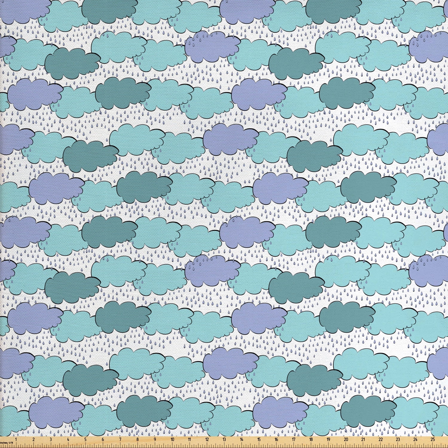 Rain Fabric by The Yard, Continuous Pattern of Rain Clouds in the Sky