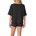thumbnail image 3 of INSPIRE CHIC Women's Waffle Knit Pajama Round Neck Pjs Loungewear 2 Piece Lounge Sets M Black, 3 of 5