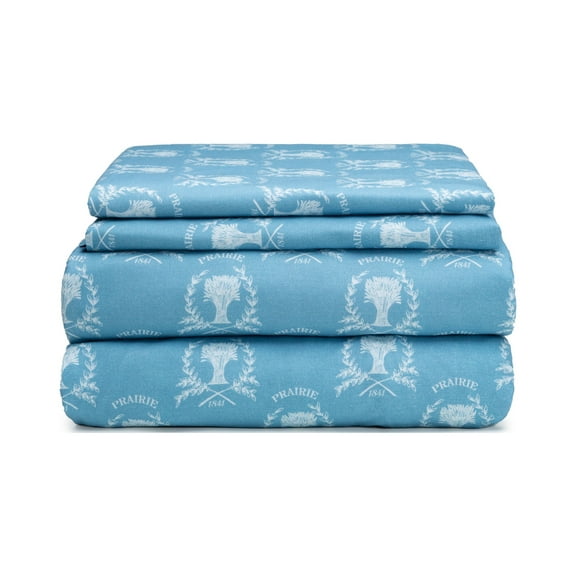 HAUZER HOME PRAIRIE GRAINS 100% Cotton Printed Sheet Set Blue / White