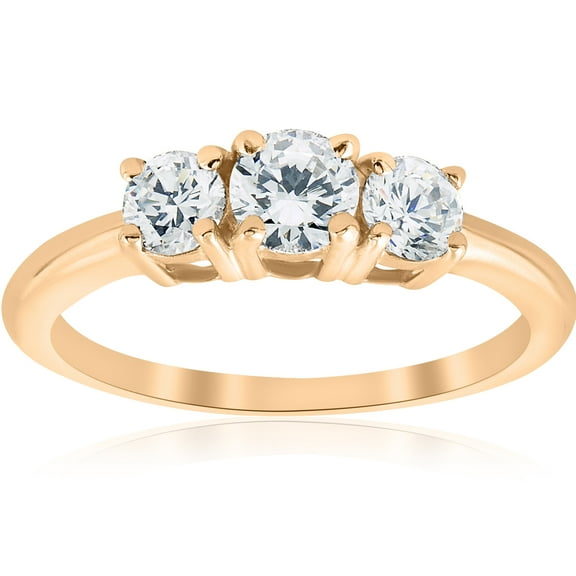 Pompeii 1ct 3 Stone Diamond Engagement Round Cut Ring 10k Yellow Gold (I/J,I2-I3)