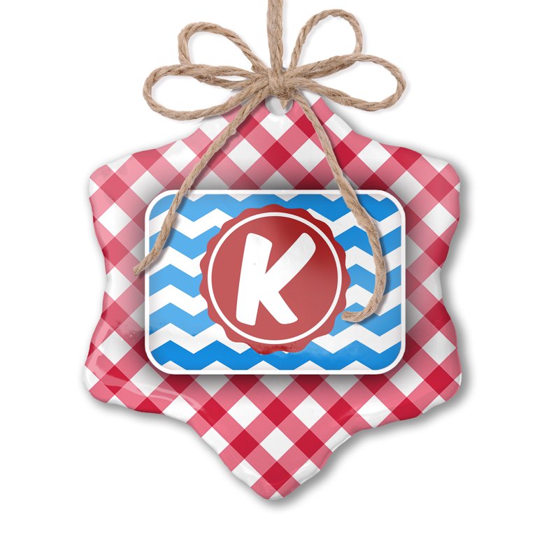 Christmas Ornament Monogram K Blue Red Chevron Red plaid Neonblond -  Walmart.com