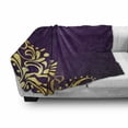 thumbnail image 3 of Yellow Damask Soft Flannel Fleece Throw Blanket, Curvy Yellow Stems Ornament on Silhouette Swirls and Branches, Cozy Plush for Indoor and Outdoor Use, 70" x 90", Dark Purple and Yellow, by Ambesonne, 3 of 6