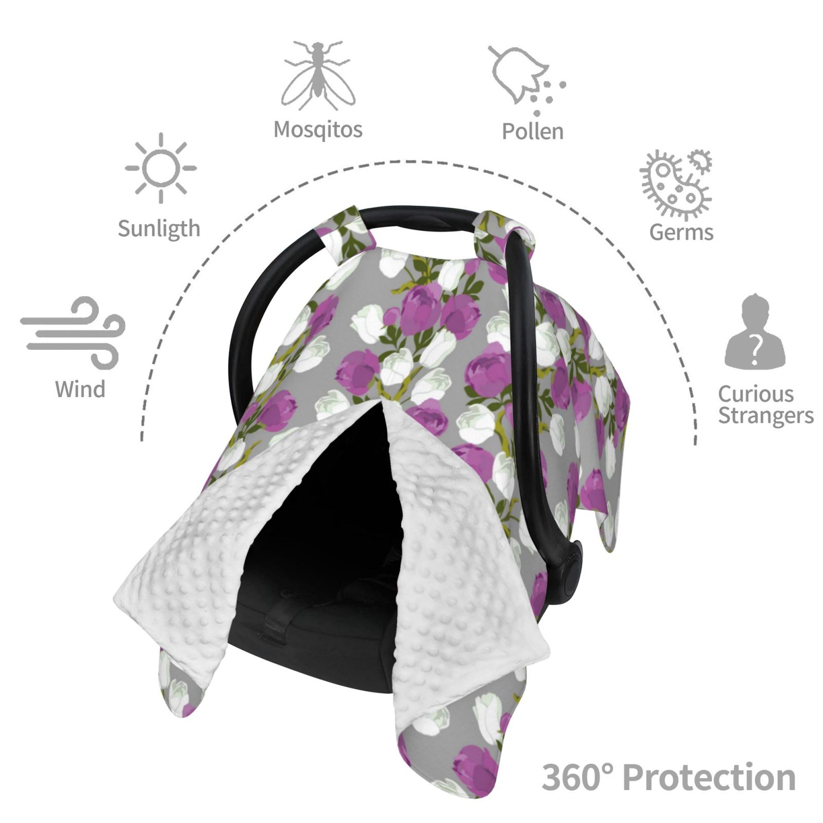 Car Seat Cover Baby - Purple White Rose Flowers Breathable Infant Car Seat Cover for Baby Carseat, Lightweight Comfort Baby Essentials Must Haves Newborn Stuff for Girl Boy