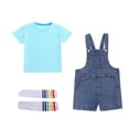 thumbnail image 2 of ATOGUTA Kids Boys Outfits Denim Overalls and Short Sleeve T-shirts with Socks Girls Summer Clothes Size 3T-12, Light Blue, 2 of 8