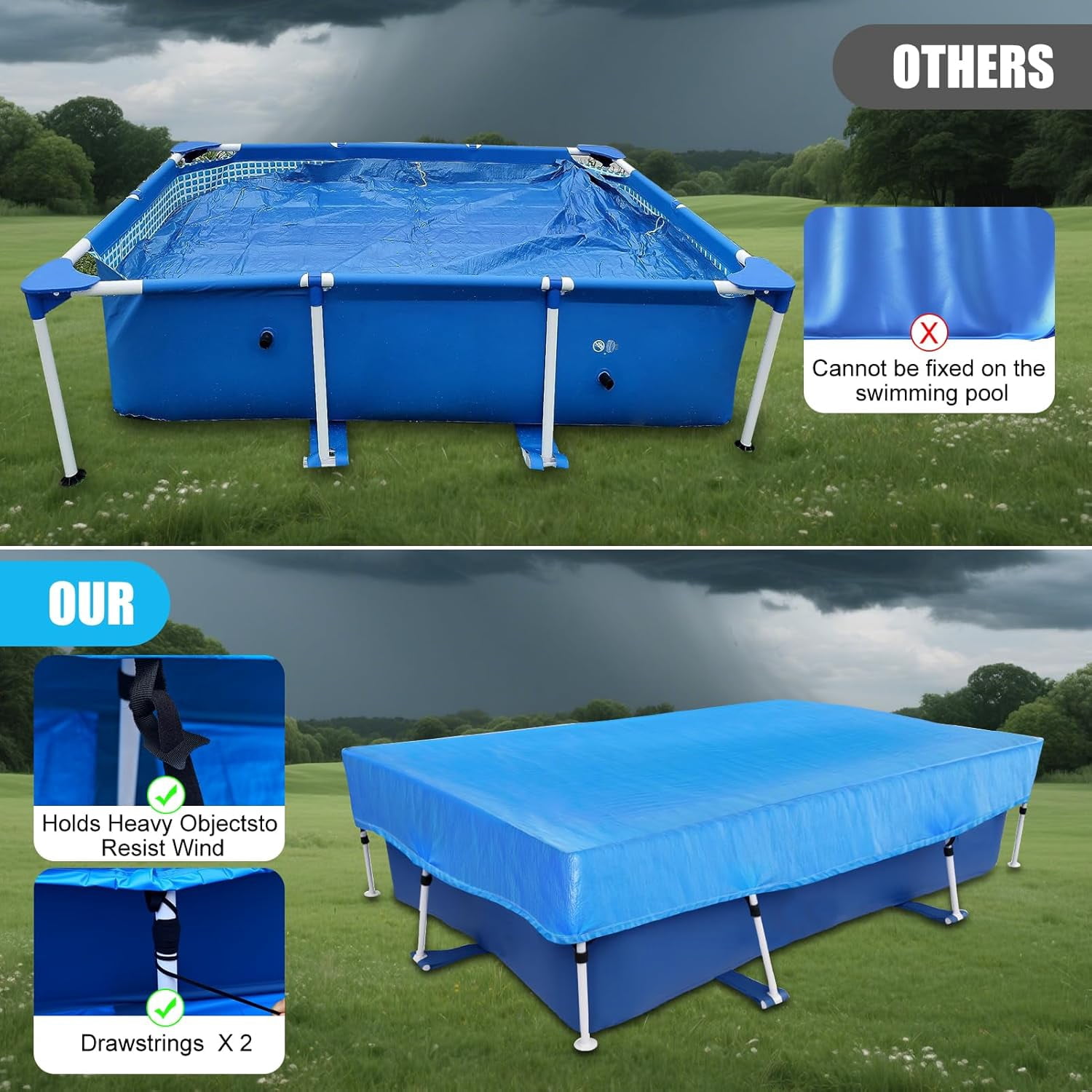 102" x 67" Rectangular Pool Covers for 8.5 ft x 5.6 ft Rectangle Frame Swimming Pools 102 X 63 Durable PE Tarpaulin Dust Proof Rain Proof Garden Outdoor