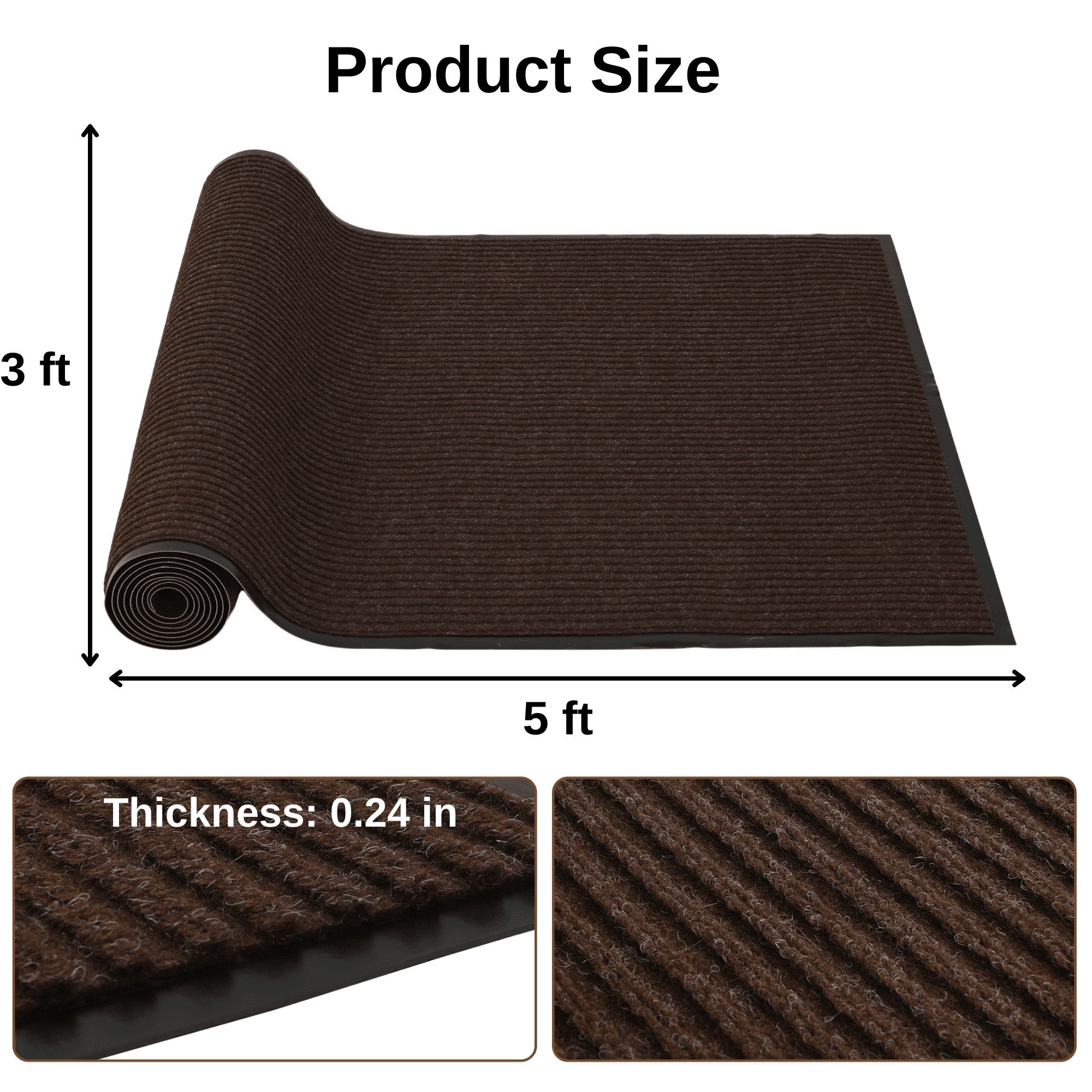 WANLISELL Indoor Outdoor Mat, 3' x 5' Large Entry Rug Non-Slip Low Profile Doormat, Heavy Duty Entrance Mats for Home & Commercial, Brown