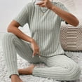 thumbnail image 3 of Women's Two Piece Knit Matching Outfits Crew Neck Slit Hem Tee And Pants Tracksuit Sets Features Formal Pants Suits for Women Evening Weddings Petite Womens Outfits Dressy Casual Suits for Women Work, 3 of 8