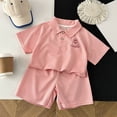 thumbnail image 2 of Tigivemen Summer Outfits Short Sleeve T Shirts 2Pcs Set for Toddler Girls Boys Lapel Cartoon Baby Clothes Pink,9-10 Years, 2 of 4