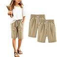 thumbnail image 4 of Atogsazn Kids Girls Summer 2PCs Bermuda Pants Casual Jogger Athletic High Waisted Drawstring Shorts Fashion with Pocket 01-Khaki 11-12Years, 4 of 5