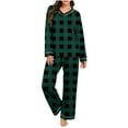 thumbnail image 3 of V-Neck Long Sleeve Pajama Set Women, Buttery Soft Casual Loungewear Two Piece Set, Loose Fit Pants and Top, Cute Printing Pajamas for Women, Mother's Day Gifts | CSEONE,Army Green L, 3 of 8