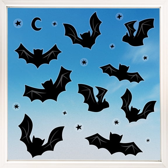 Big Dot of Happiness Black Bats Window Clings, Reusable Window Sticker Decorations, Bat Decals, Halloween Static Clings for Kids Halloween Party