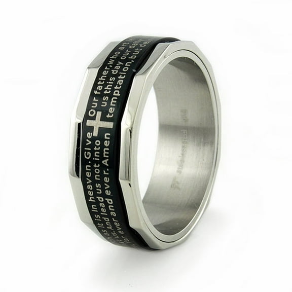 Tioneer Stainless Steel Lord's Prayer Religious Spinner Wedding Band Ring