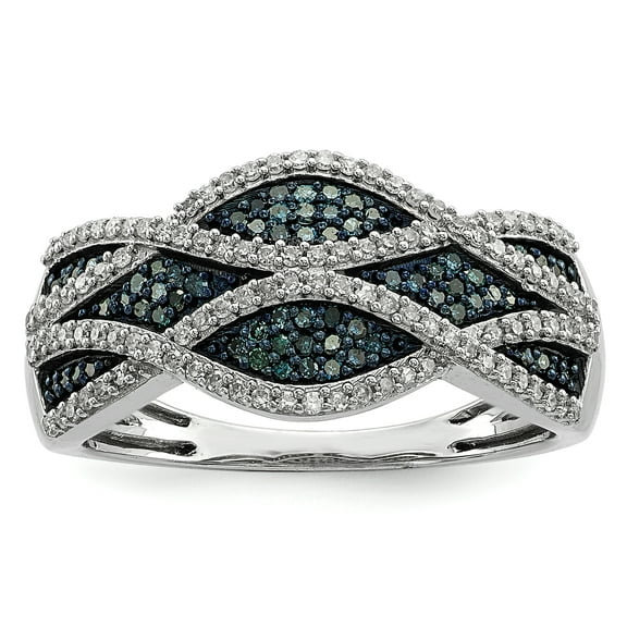 Sterling Silver Blue and White Diamond Ring