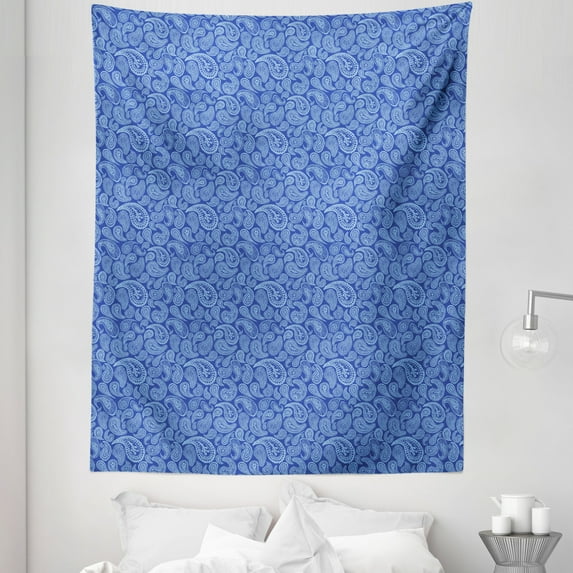 Blue Paisley Tapestry, Continuous Drop Shaped Elements Ethnic Motifs Bicolor Arrangement, Fabric Wall Hanging Decor for Bedroom Living Room Dorm, 5 Sizes, Persian Blue Pale Blue, by Ambesonne