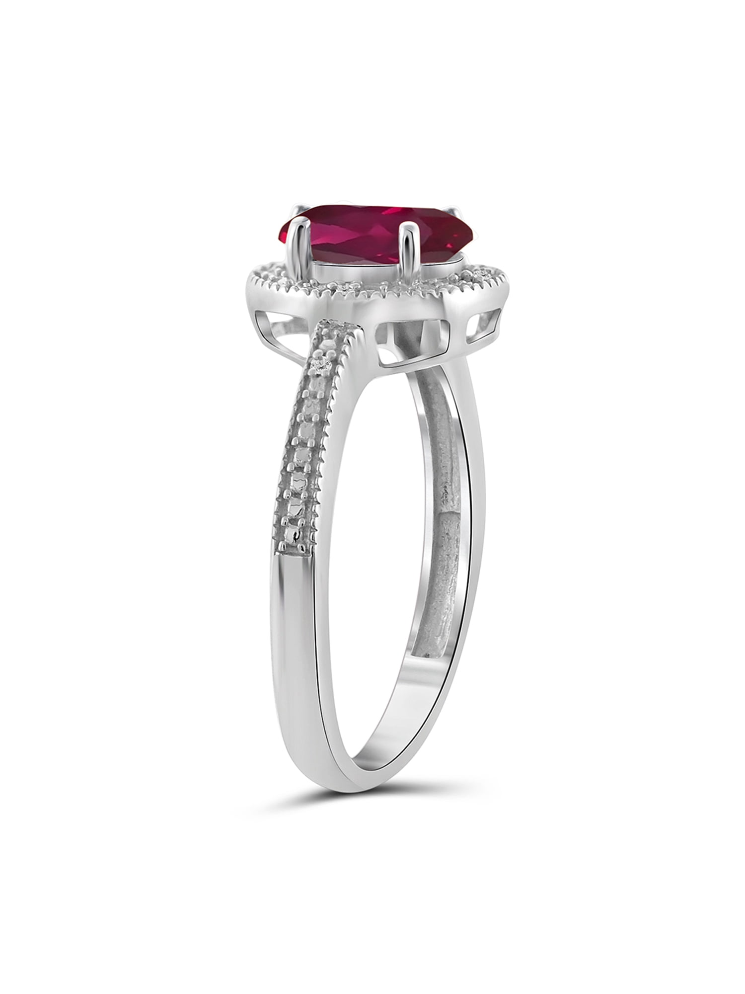 JewelersClub Ruby Ring Birthstone Jewelry – 2.00 Carat Ruby 0.925 Sterling Silver Ring Jewelry with White Diamond Accent – Gemstone Rings with Hypoallergenic 0.925 Sterling Silver Band