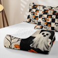 thumbnail image 4 of Feelyou Boho Ghost Floral Twin Quilt Set, Halloween Checkerboard Twin Coverlet Set, Cream, 2 Pieces, 1 Comforter and 1 Pillowcase, 4 of 7