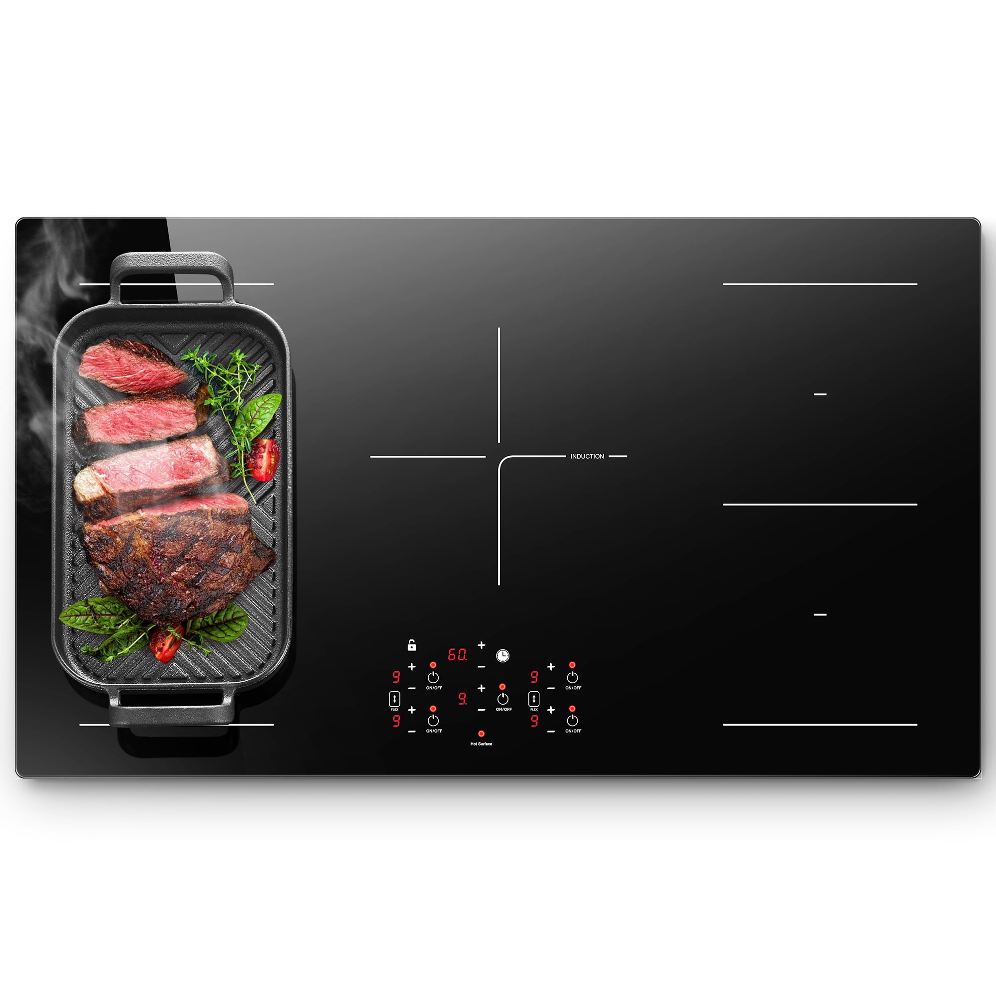 Amzgachfktch 36" 10800W Induction Cooktop with 5 Zones & Boost Function in Black
