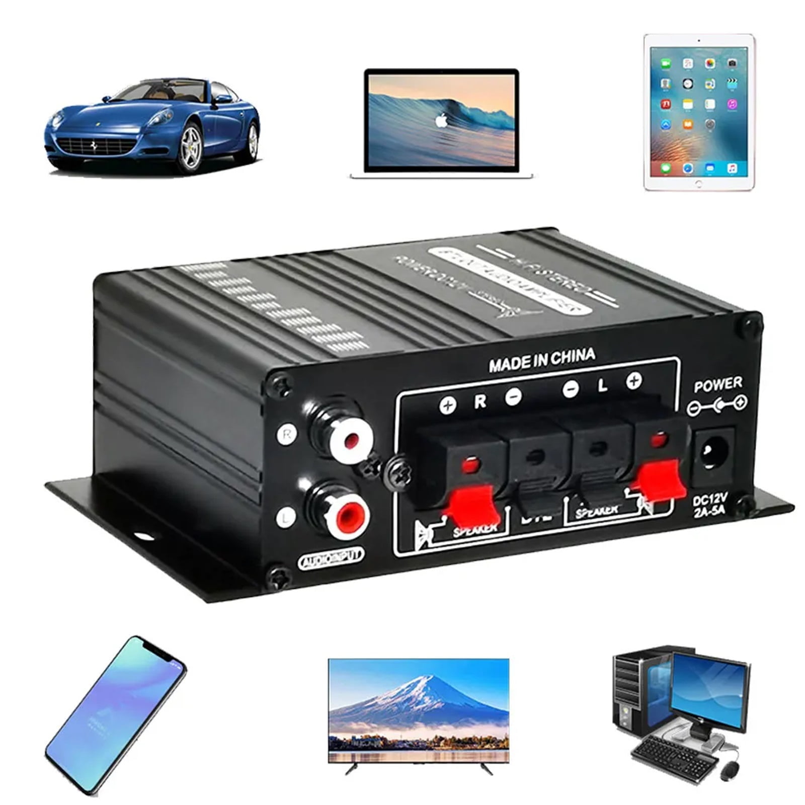 AK-270 HIFI Amplifier Channel 2.0 Stereo Sound Amp Bass Trebl for Home Theater Sound System ,Low Profile Design
