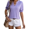 thumbnail image 5 of Hanerdun Women Casual Tops Female Short Sleeve Blouse Solid T-Shirt Purple XL, 5 of 5