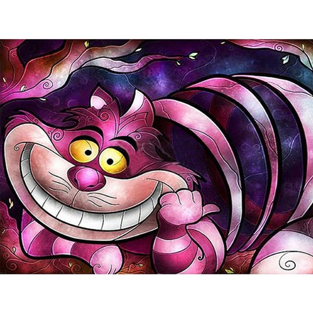 Pintura de diamante 5D FLhrweasw DIY Kit de taladro redondo completo Chesire Cat