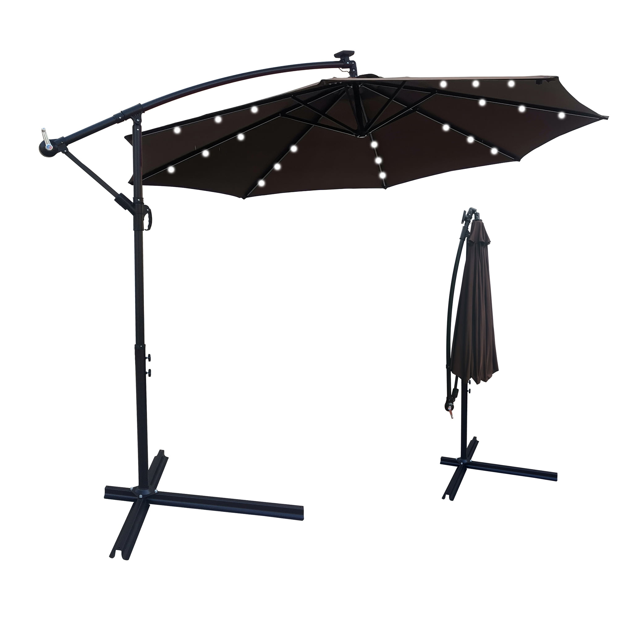 Details about   10Ft LED Lighted Market Solar Umbrella  Powered Table 8 Ribs Tan  Patio 