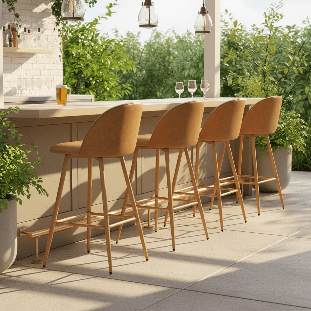 Homy Casa Set of 2 Contemporary Bar Stools, 26 in. Seat Height with Fabric Upholstery and Faux Wooden Legs