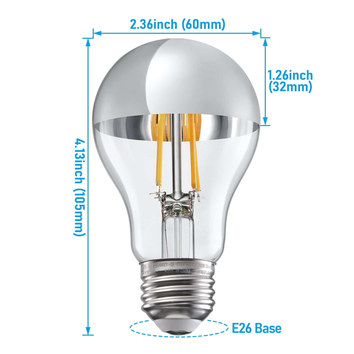 6 Pack A19 LED Dimmable Light Bulb, 4.5W(40W Eqv.), Anti Glare Half Chrome Bulbs, Silver Dipped E26 Base, 2700K Soft White