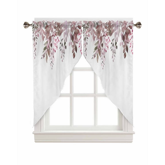 Swag Curtains, Pink Green Plant Leaf Spring Eucalyptus Leaves Rod Pocket Kitchen Curtains Valances Tier Curtains Swag Valance Curtains for Bedroom Living Room 28" x 36", 2 Panels