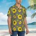 thumbnail image 5 of Goofa Sunflowers On Black And White Stripes Hawaiian Shirt for Men, Unisex Summer Beach Casual Short Sleeve Button Down Shirts,Aloha Tropical Floral print shirt-3X-Large, 5 of 9