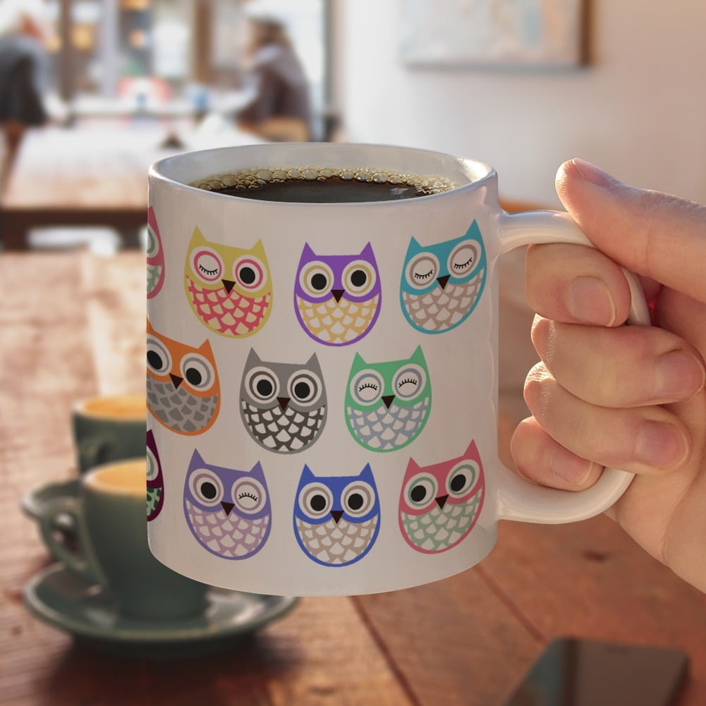 Colorful Owls Cute Pattern White Mug 