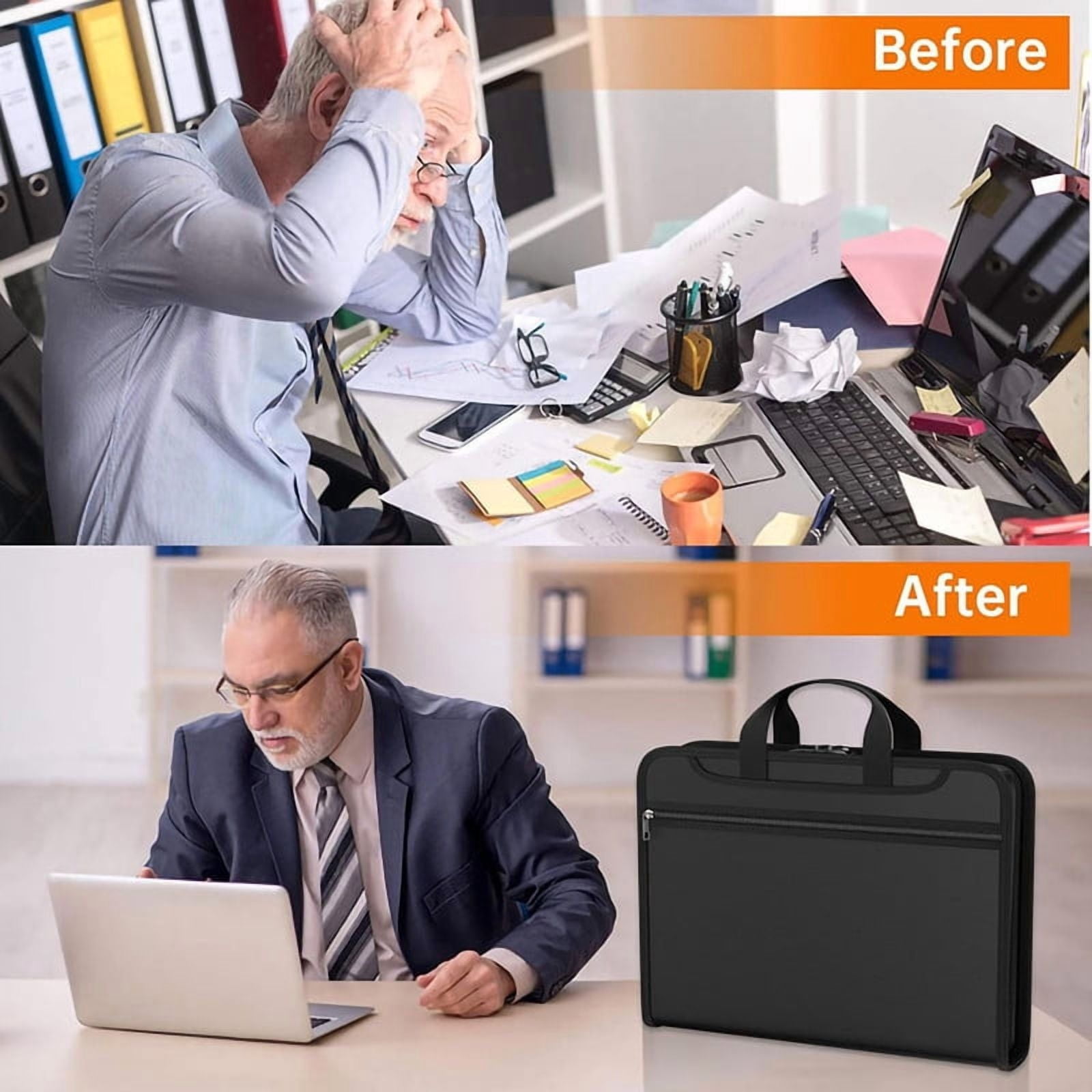 Fireproof Accordion File Organizer with Combination Lock, Portable Water Resistant File Organizer, Document Organizer with Handle Home Office Travel Safe Storage for Letter Size Files
