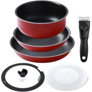 6pcs Pots and Pans Set, Nonstick Cookware Set Detachable Handle, Induction Kitchen Cookware Sets Non Stick with Removable Handle, RV Cookware Set, Oven Safe, Red