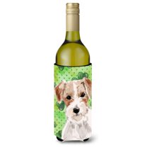 Carolines Treasures BB9543LITERK Wire Hair Jack Russell St. Patricks Wine Bottle Beverge Insulator Hugger Wine Bottle