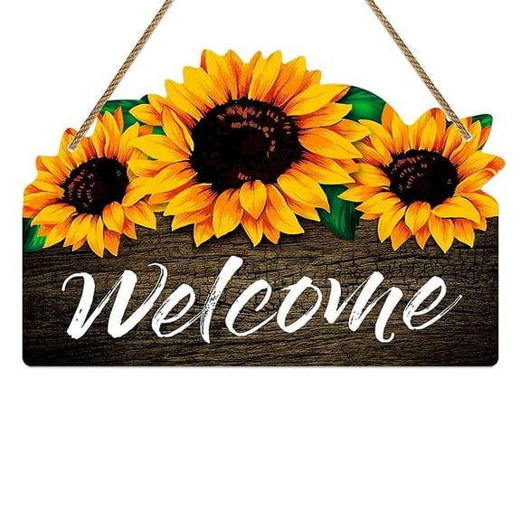 Welcome Sign for Front Door 11.8"x 8" Sunflower Welcome Wooden Sign Hanging Wall Decor for Front Porch Coffee Shop Bedroom Living Room Kitchen Bathroom Indoor Outdoor Farmhouse Bar