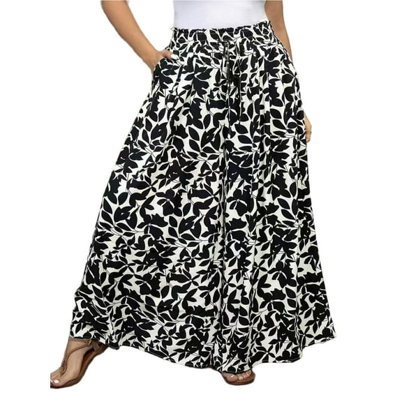 Cuteduck Women's Plus Size Wide Leg Palazzo Pants Fall Printed High-Waisted Loose Casual Pants with Pockets 1X-4X