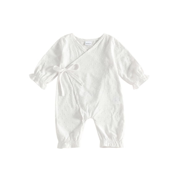 Cjfdfy Newborn Baby Girl Fall Clothes Ruffle Infant Solid Color Long Sleeve Romper Ripped Ruffled Trim Wrapped Tie-up Jumpsuit Baby Cute Coming Home Fall Winter Outfit