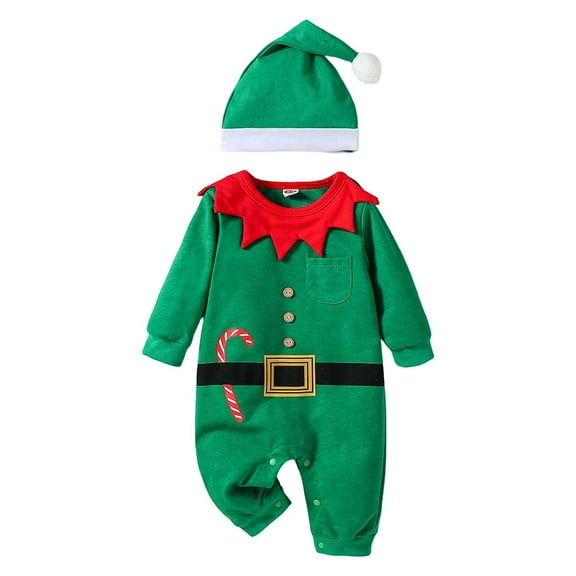 Angala Baby Girls Boys Christmas Outfits Baby Romper Long Sleeve Jumpsuit With Hat Xmas Clothes Breathable Cute Stylish Children Bodysuits 0-3 Months