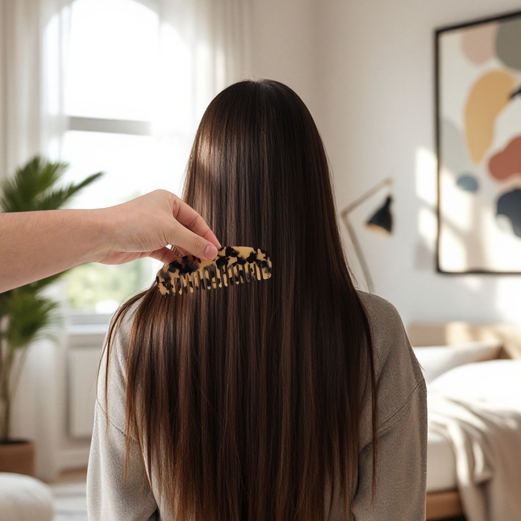 Unique Bargains 1 Pc Marble Hair Comb Designed for Making hair Smooth Light Brown