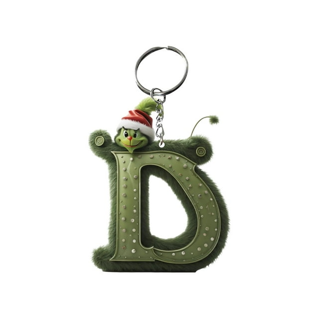 Grinch Christmas Decorations Green Hair Keychain Initial Acrylic Pendant Decorative Gift Car Keychain Backpack Keychain