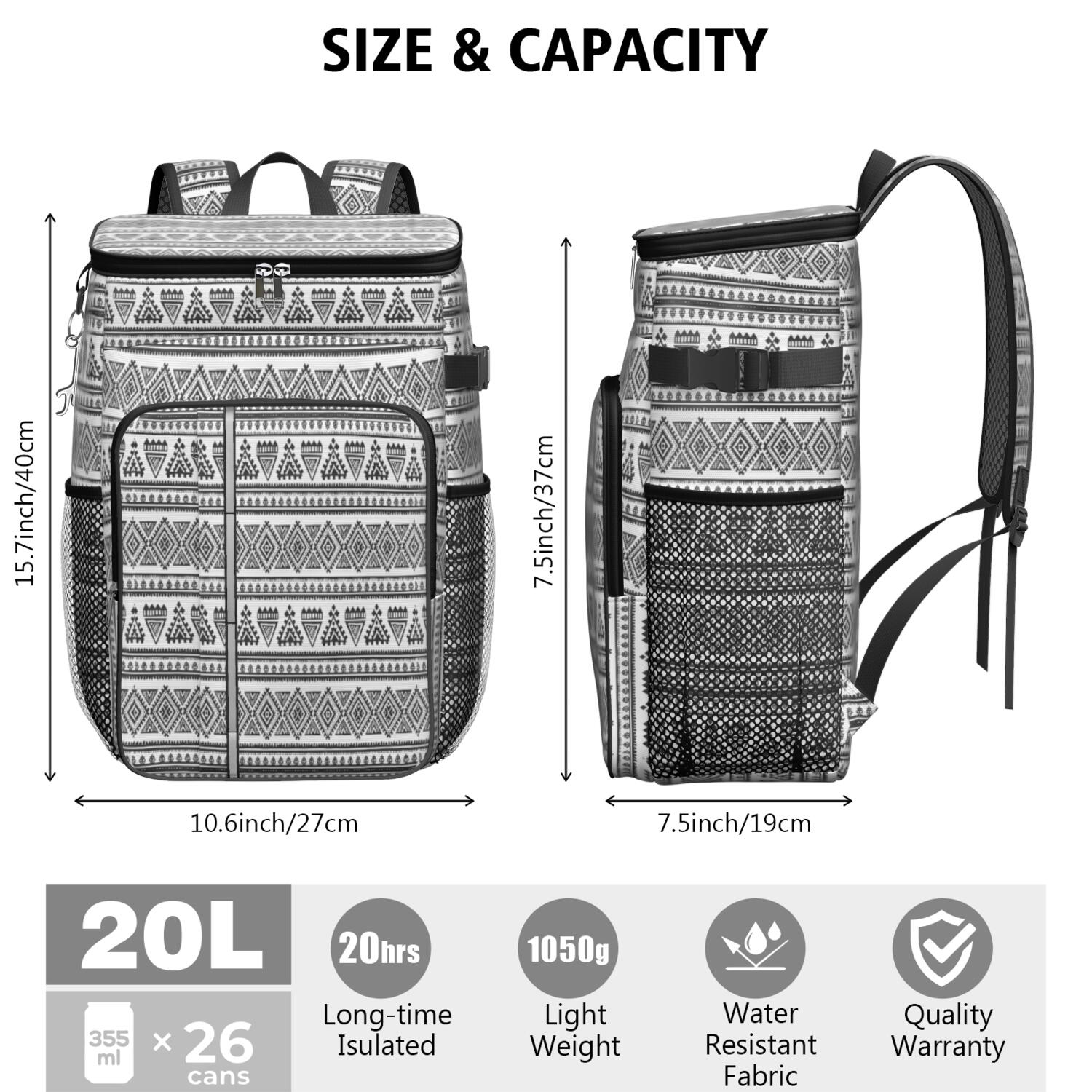 Travel Cooler Bag - Boho Bohemia Pioneer Flower Geometric Line Art Camping Beer Cooler Backpack with Bottle Opener- Waterproof Insulated Picnic Backpacks - Cooler Bag for Beach