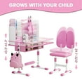 thumbnail image 4 of Meoldis Pink Kids Desk and Chair Set, Adjustable Height Children's Study Desk with Bookshelf & Storage Drawer, Writing Table for Girls & Boys Ages 3+, 4 of 10