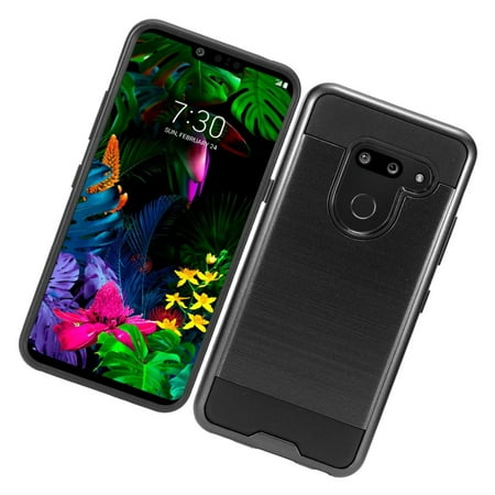 LG G8 ThinQ Phone Case Heavy Duty Metallic Brushed Texture Slim Hybrid Shock Proof Dual Layer Armor Defender Protective TPU Rubber Rugged Cover BLACK Thin Case Cell Phone Cover for LG G8 Thinq (Best Mid Priced Cell Phones 2019)